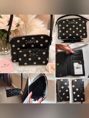 Kate Spade New York Wellesley Black Polka Dot Crossbody Bag & Stacy Wallet Bundl